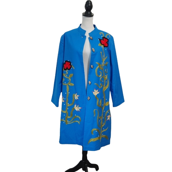 Alex Kim Jackets & Blazers - VTG Alex Kim Embroidered Tunic Duster Coat